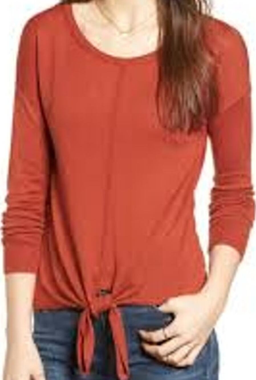 Madewell Modern Tie Front Sweater Scoop Neck Lightweight Viscose Orange Large